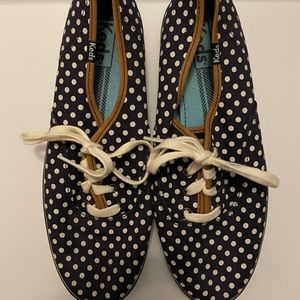 Navy and White Poka Dot Keds - Size 9.5